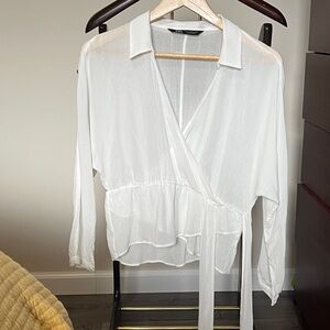 Zara Off White Tie-Back Blouse